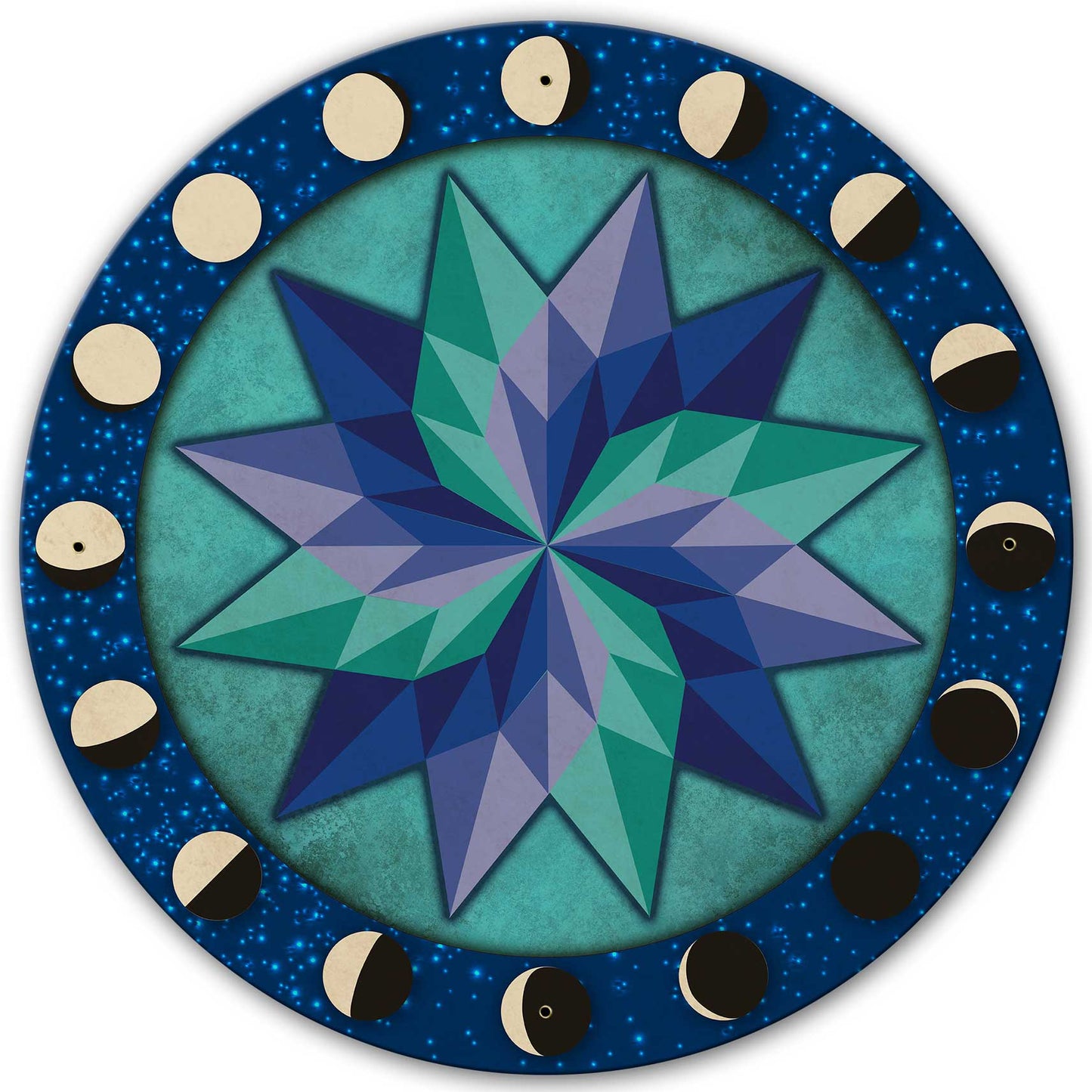 Moon Phases Pinwheel Blue-Green 28 x 28 Round
