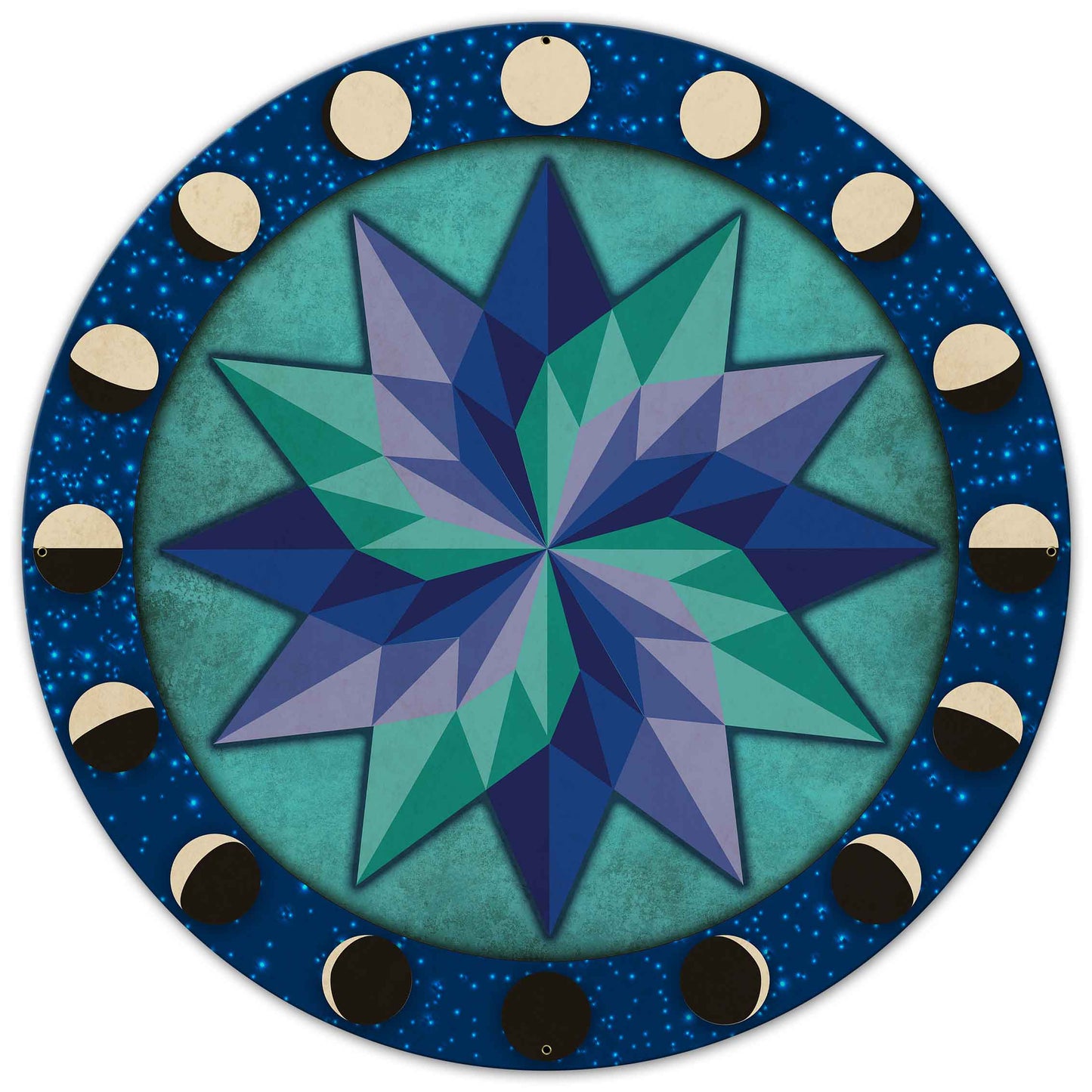 Moon Phases Pinwheel Blue-Green 36 x 36 Custom Shape