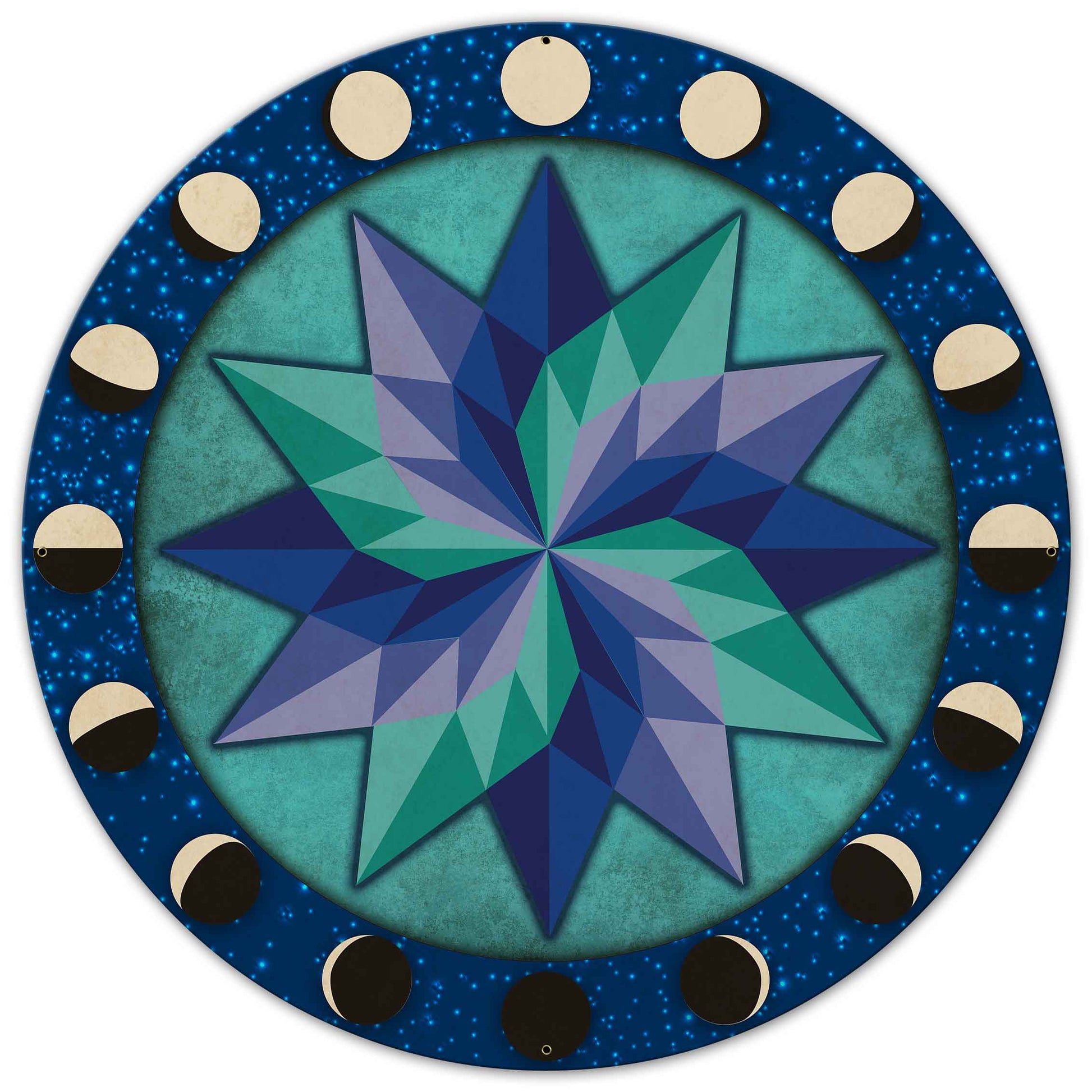 Moon Phases Pinwheel Blue-Green 36 x 36 Custom Shape