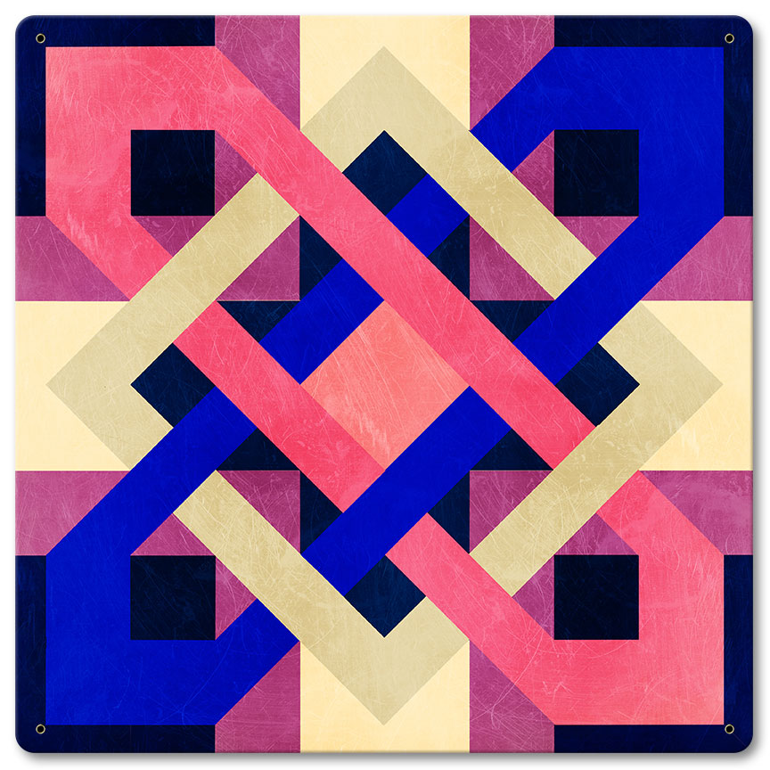 Barn Quilt Blue Magenta 12 x 12 Satin