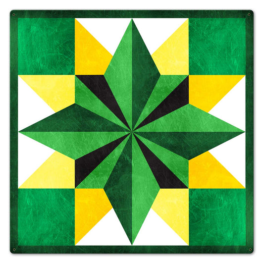Five Square Quilt Green Yellow 24 x 24 Custom Shape