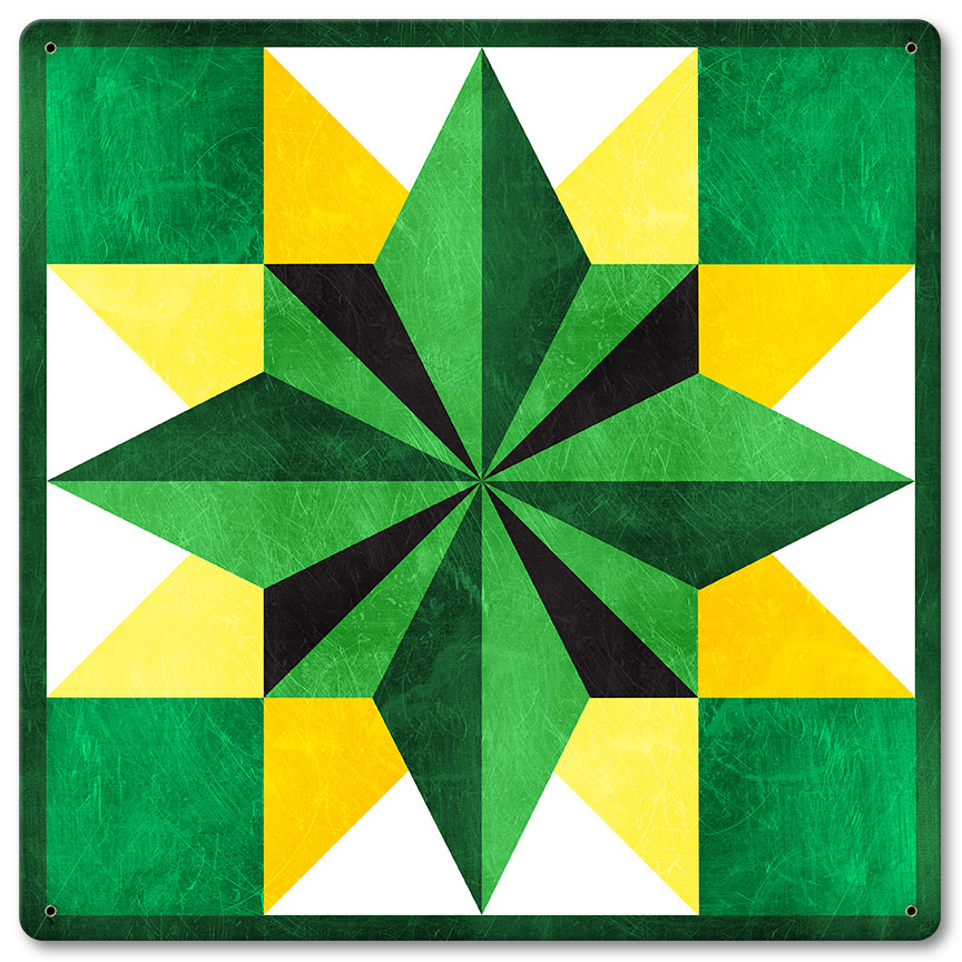 Five Square Quilt Green Yellow 12 x 12 Satin
