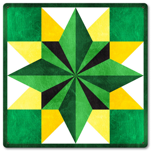 Five Square Quilt Green Yellow 12 x 12 Satin