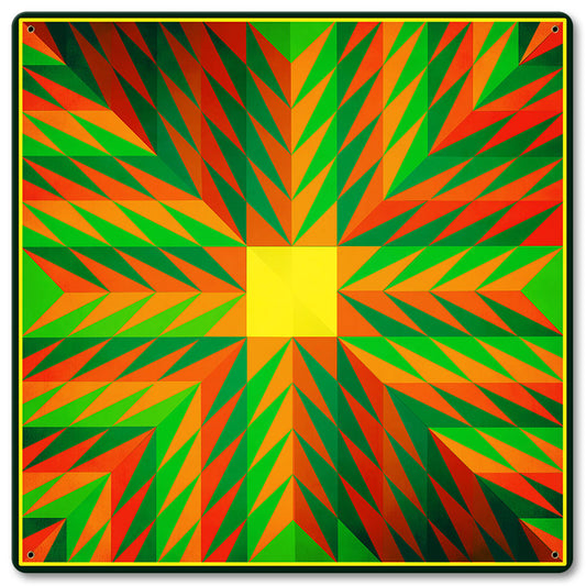 Triangle Quilt Green Orange 12 x 12 Satin