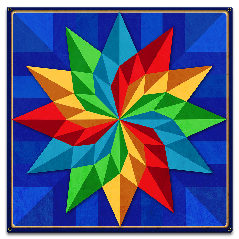 Pinwheel Quilt Blue Green Yellow Red 18 x 18 Custom Shape