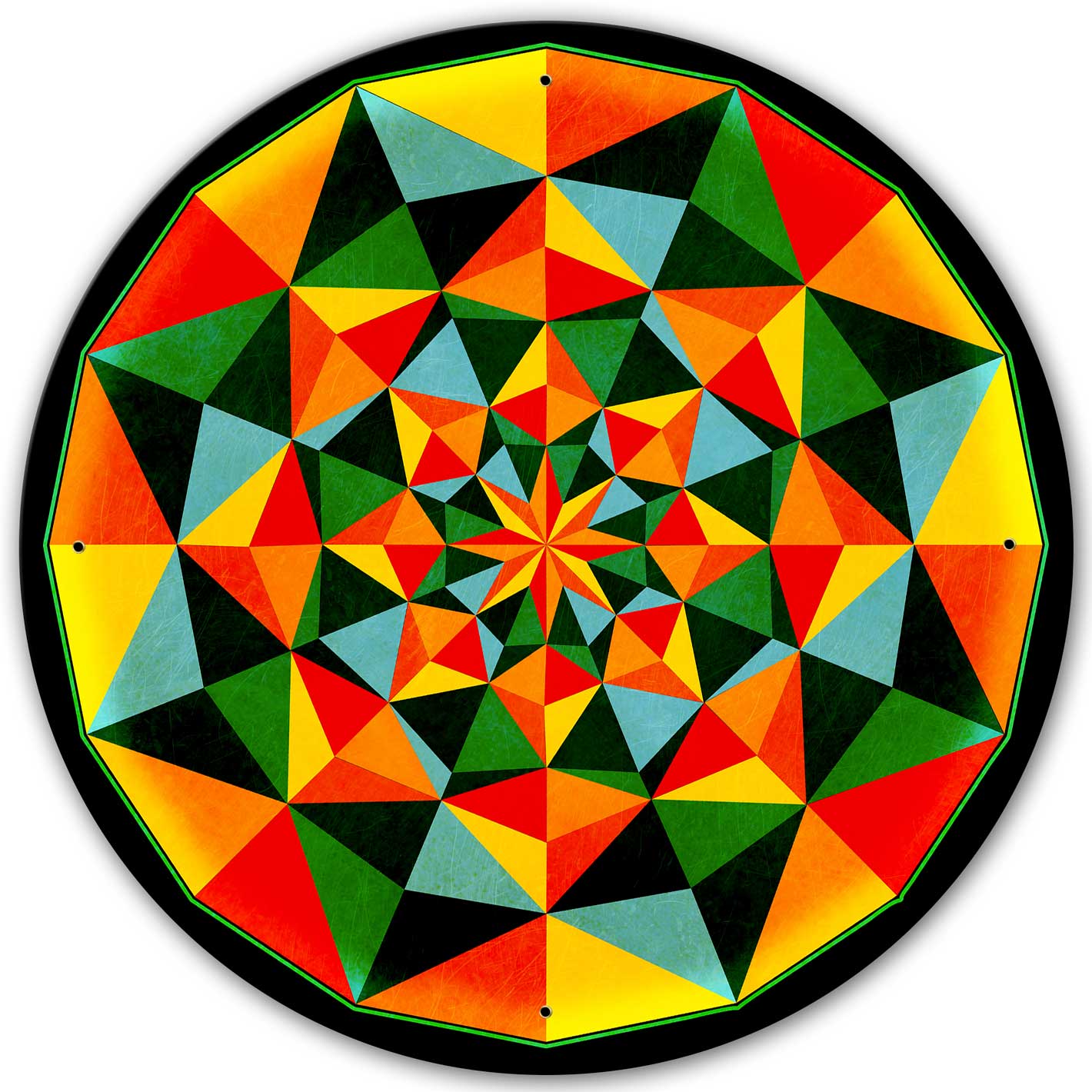 Arabesque Quilt Green Orange 28 x 28 Custom Shape