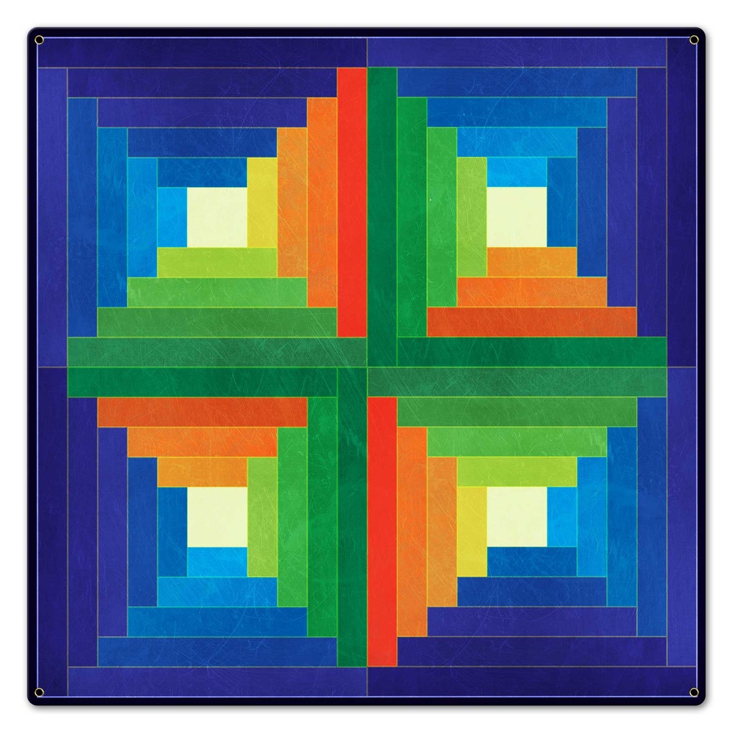 Log Cabin Blue Green Orange 24 x 24 Custom Shape