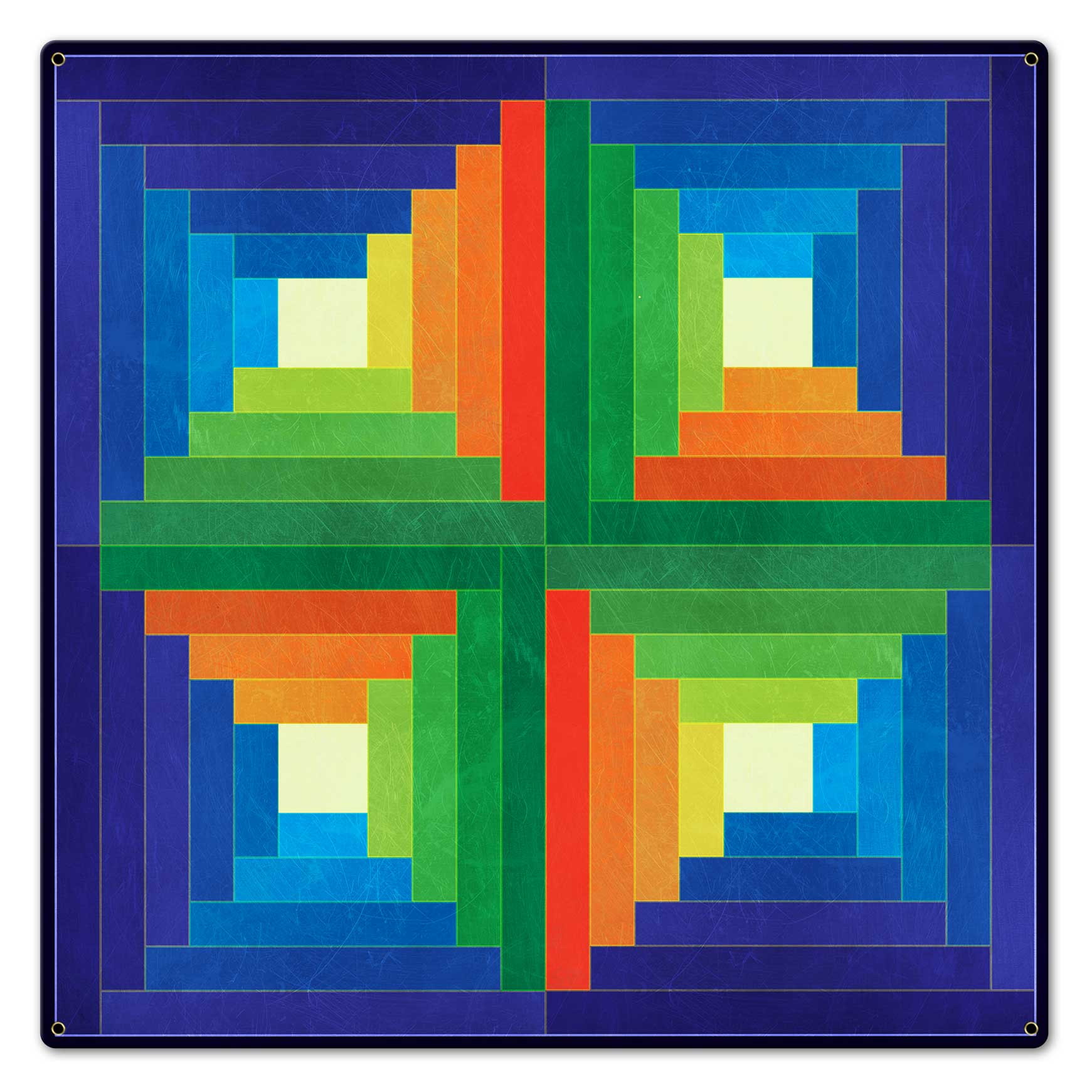 Log Cabin Blue Green Orange 24 x 24 Custom Shape