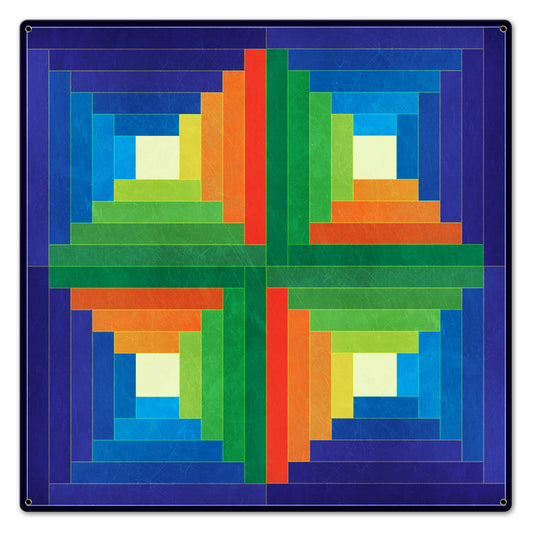 Log Cabin Blue Green Orange 24 x 24 Custom Shape