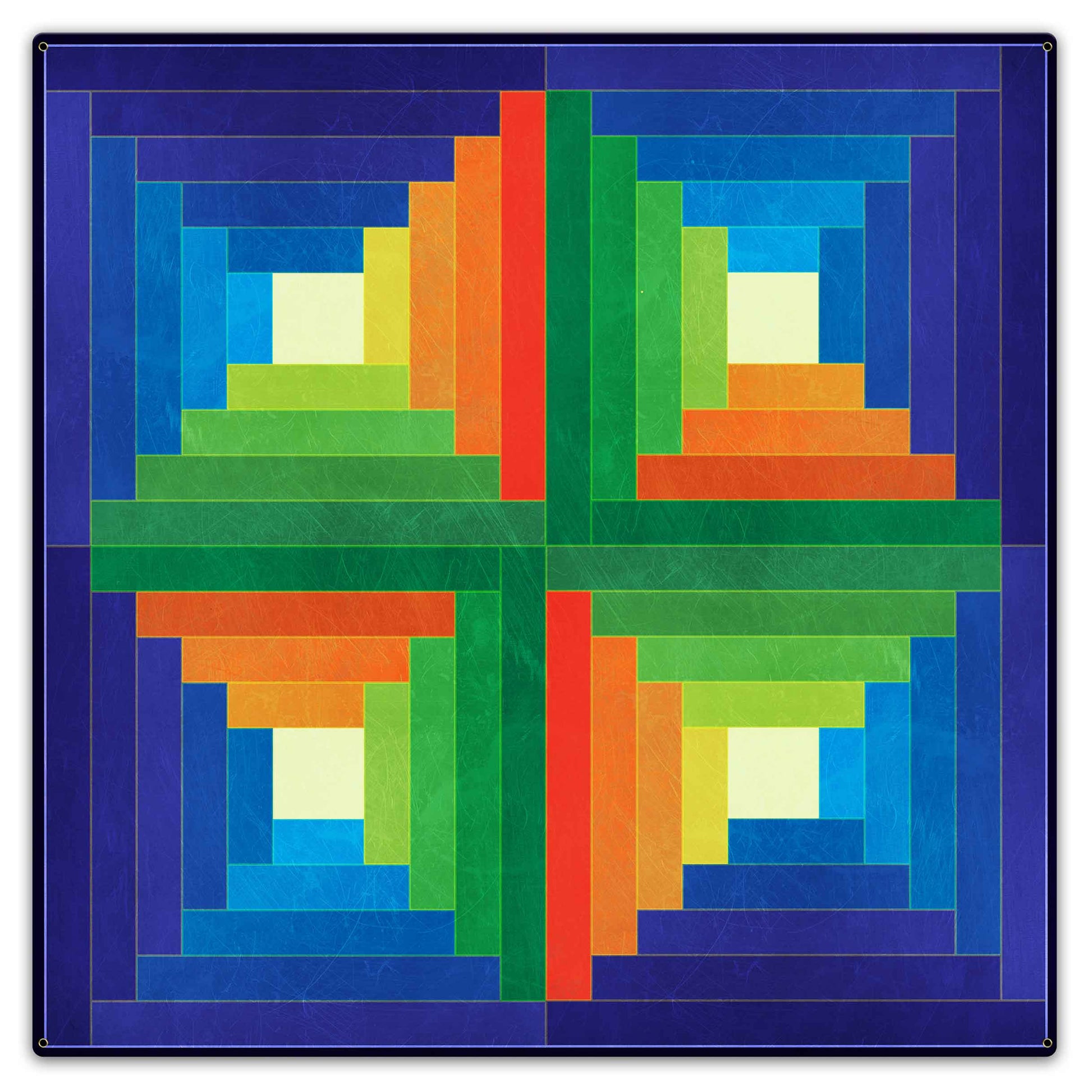 Log Cabin Blue Green Orange 36 x 36 Custom Shape