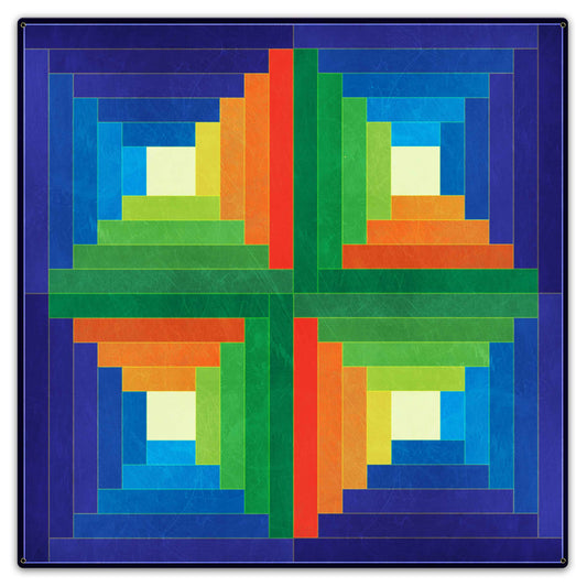 Log Cabin Blue Green Orange 36 x 36 Custom Shape