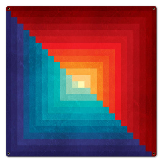 Log Cabin One Square Blue Orange 24 x 24 Custom Shape