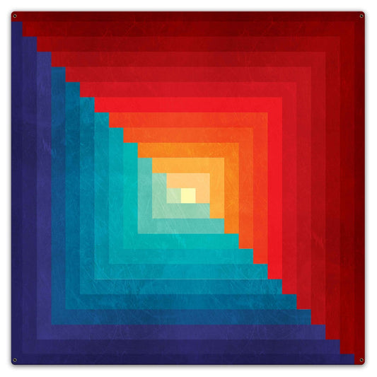 Log Cabin One Square Blue Orange 36 x 36 Custom Shape