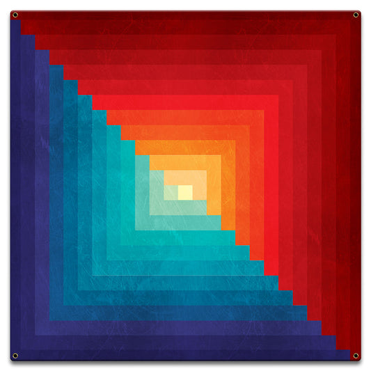 Log Cabin One Square Blue Orange 18 x 18 Custom Shape