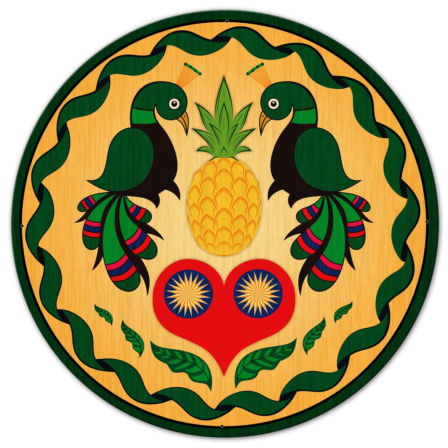 Peacocks And Heart Hex Sign 42 x 42 Custom Shape