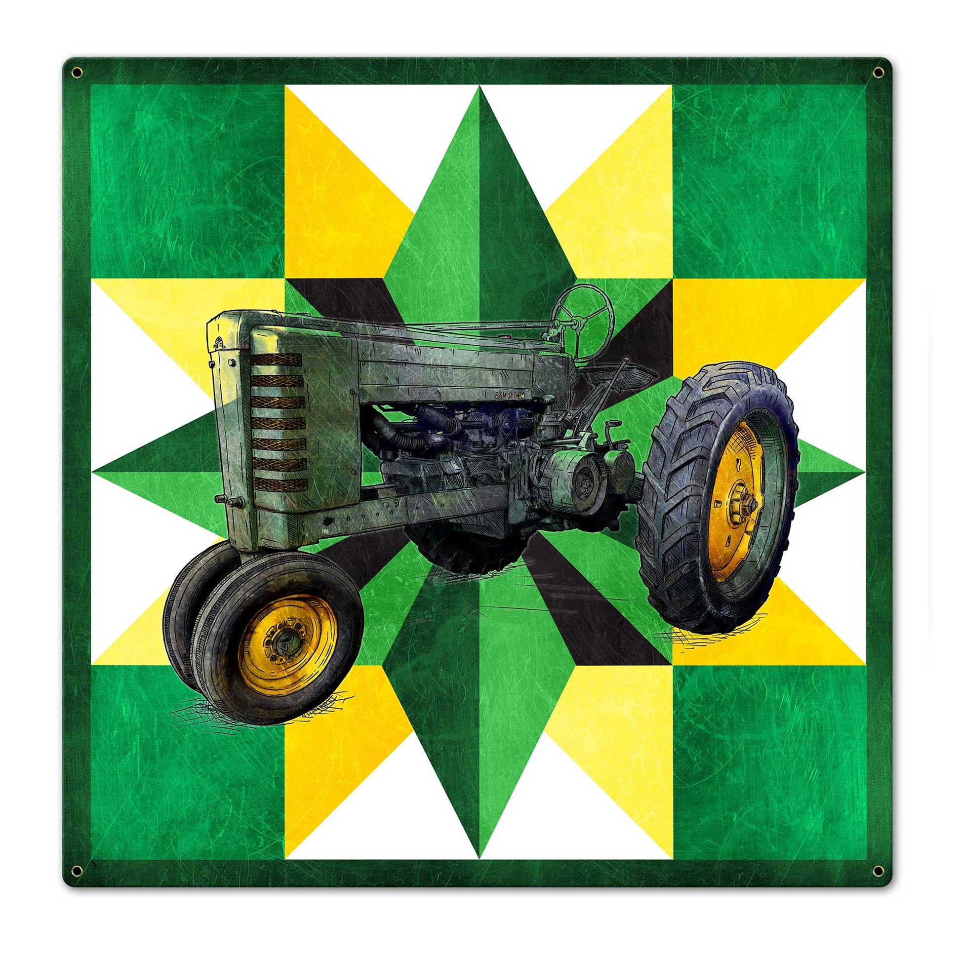 Tractor Quilt Green Yellow 24 x 24 Custom Shape