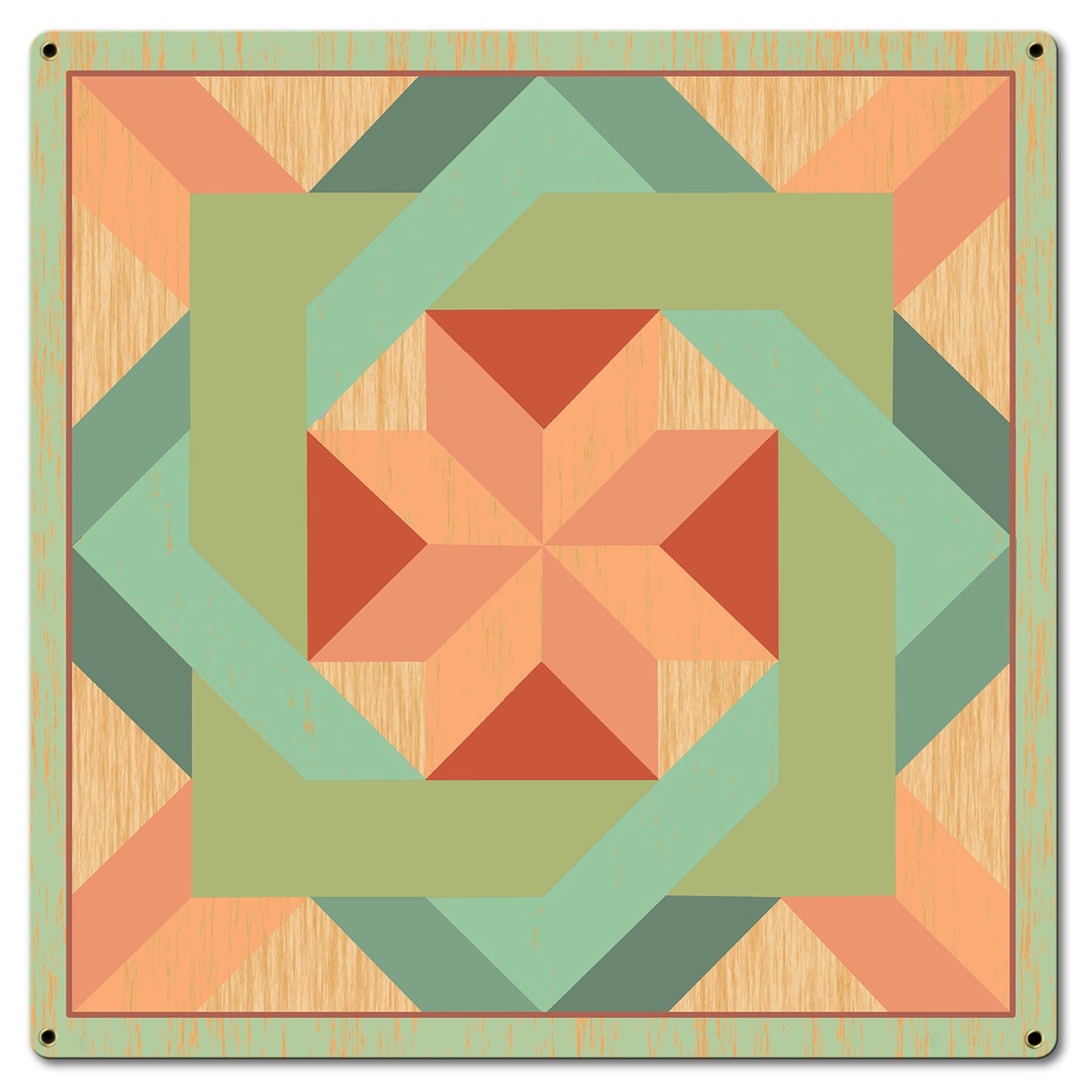 Box In Box Quilt Green 18 x 18 Custom Shape