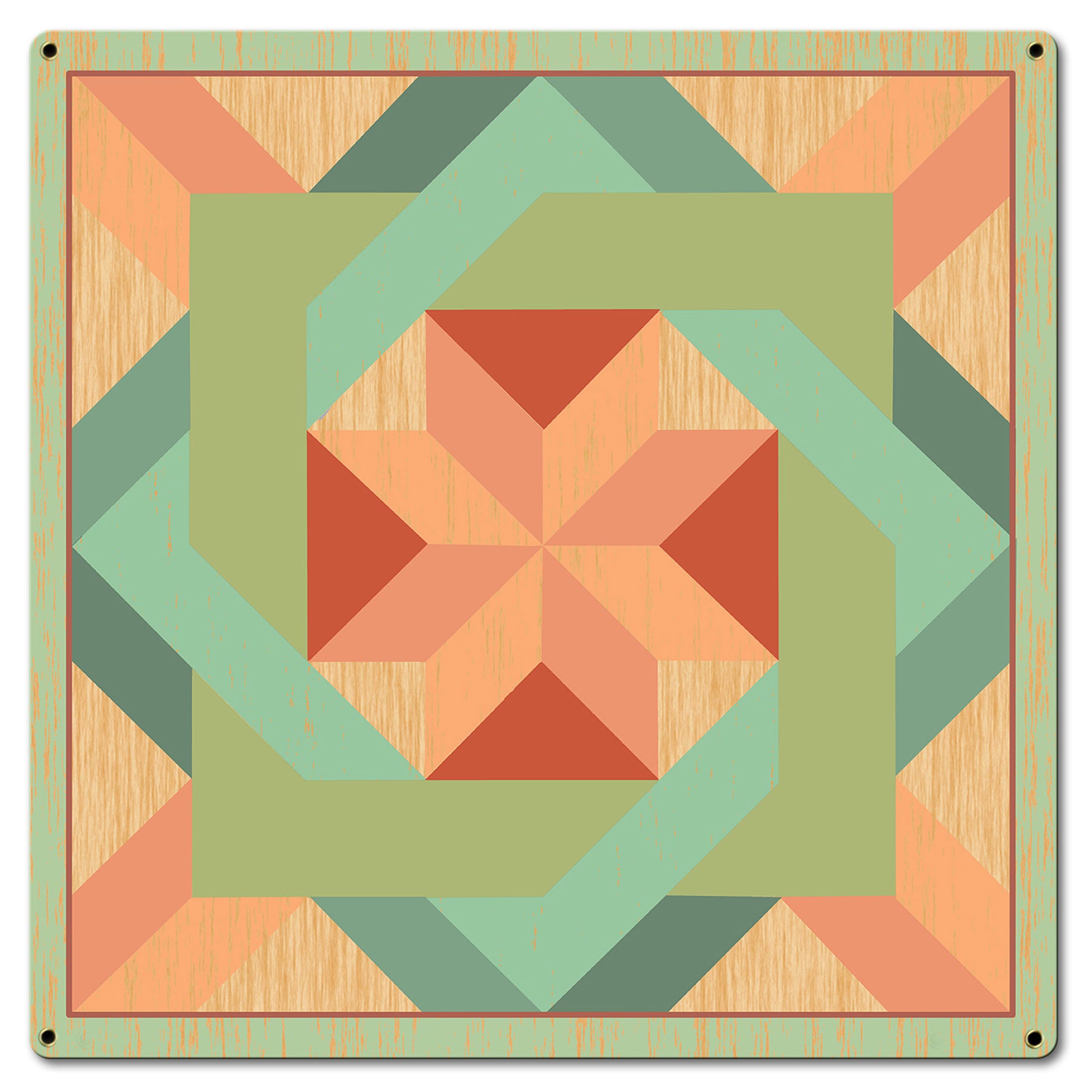 Box In Box Quilt Green 18 x 18 Custom Shape