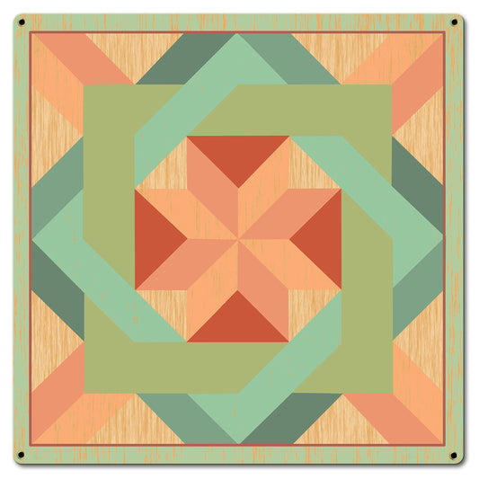 Box In Box Quilt Green 18 x 18 Custom Shape