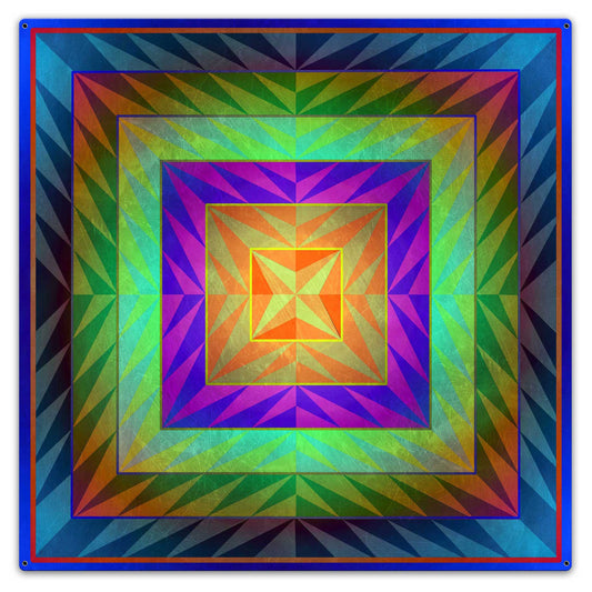 Reverse Triangle Quilt Blue Mag Orange 36 x 36 Custom Shape