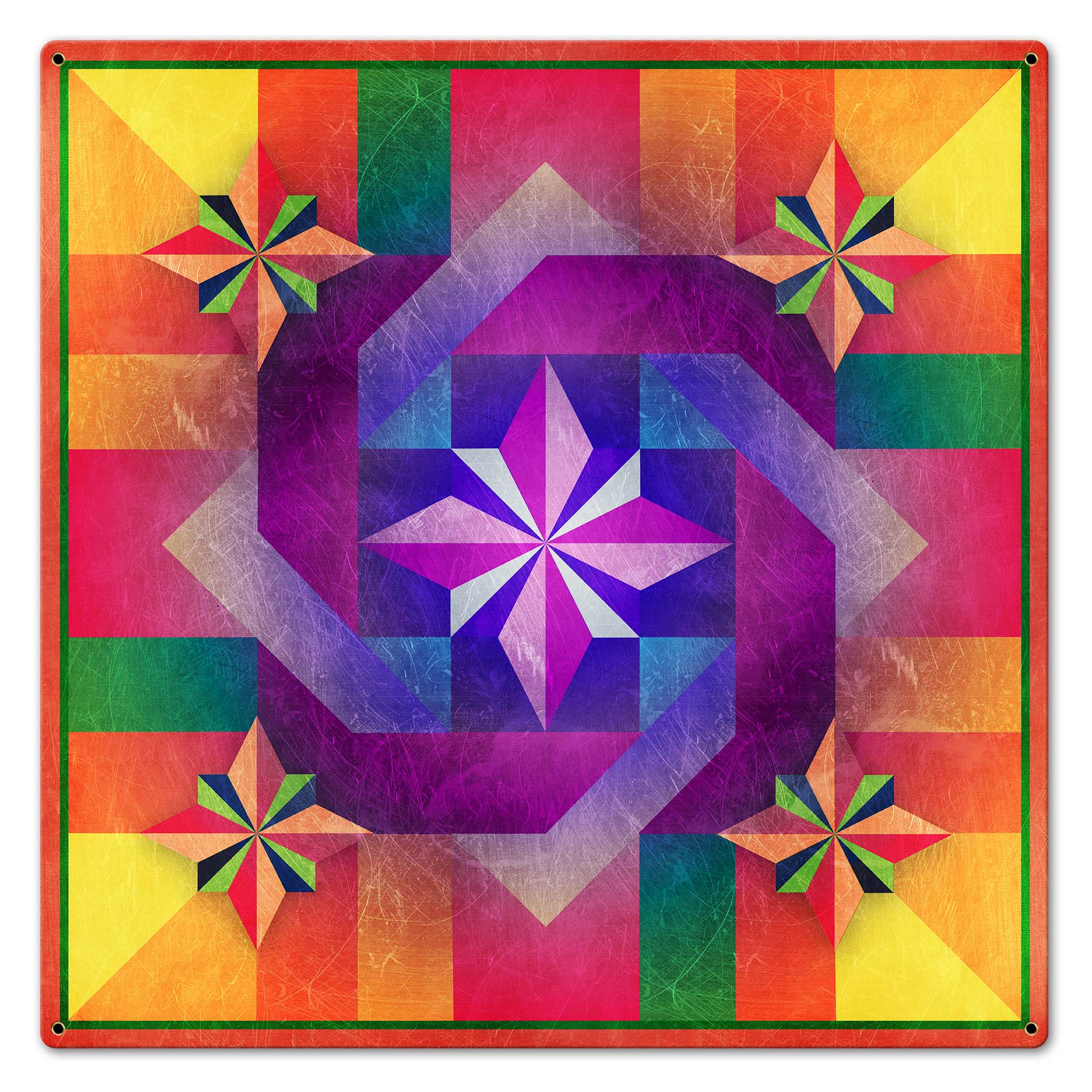 Five Square Orange Mag Quilt 24 x 24 Custom Shape