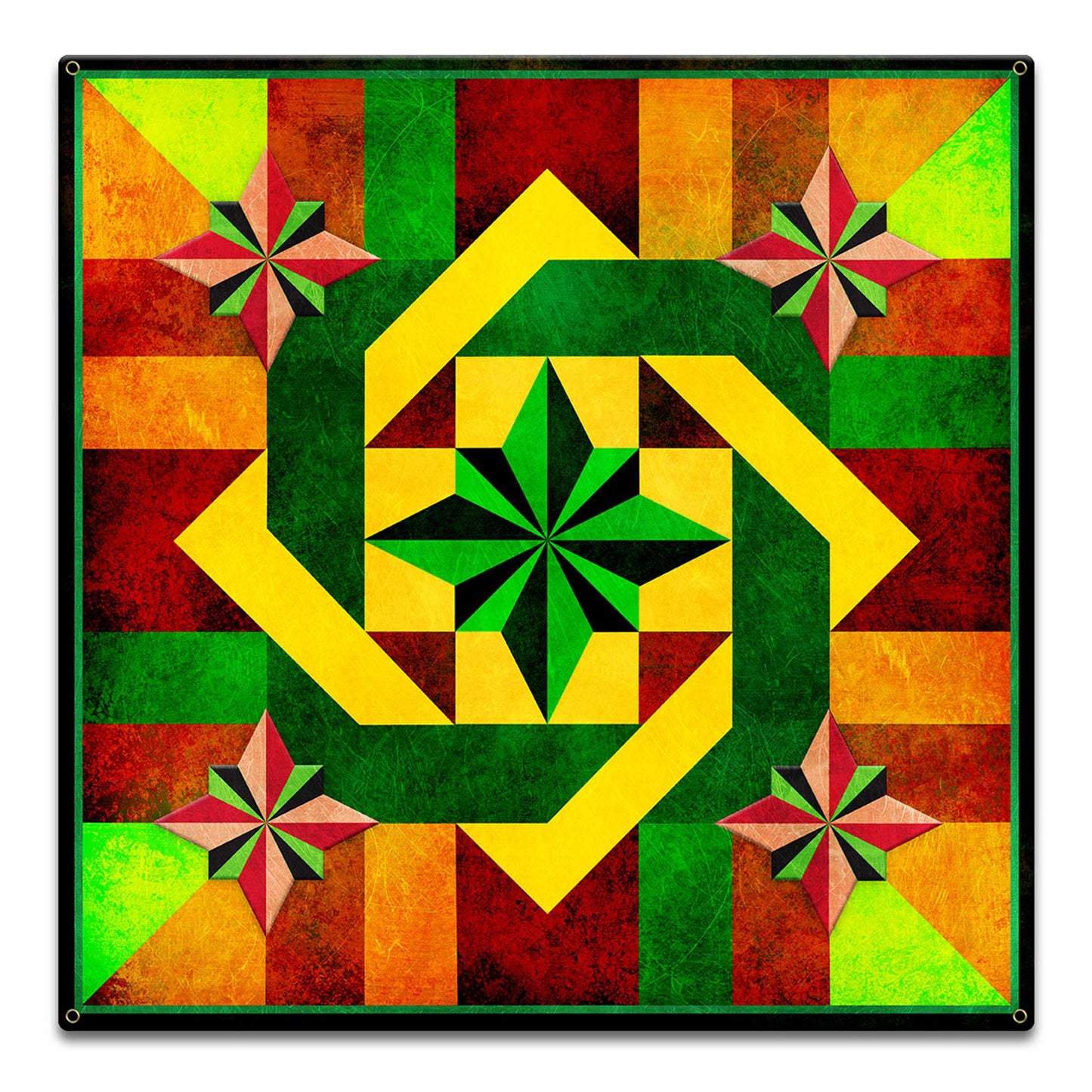 Five Square Orange Green Brown Quilt 36 x 36 Custom Shape