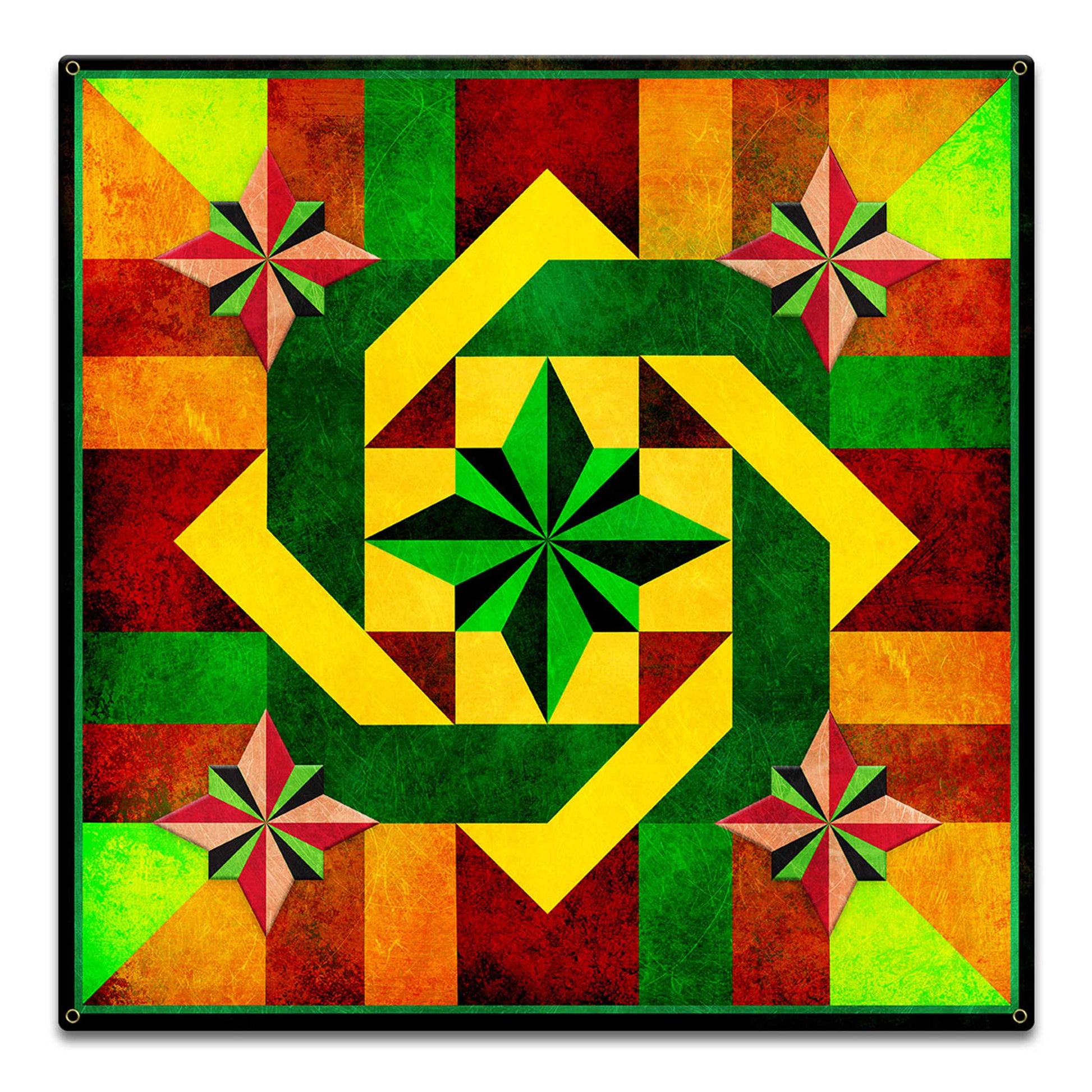 Five Square Orange Green Brown Quilt 36 x 36 Custom Shape