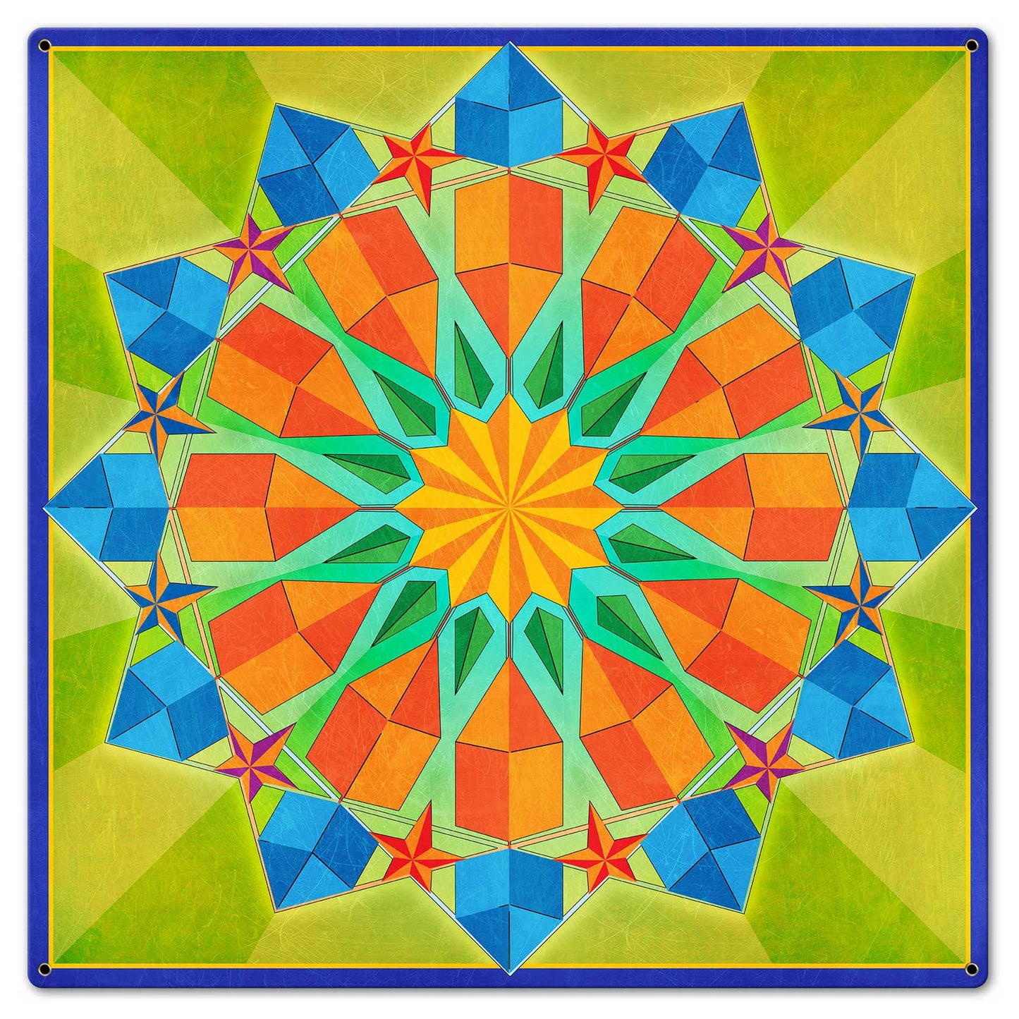 Twelve Point Quilt Green Blue Orange 24 x 24 Custom Shape
