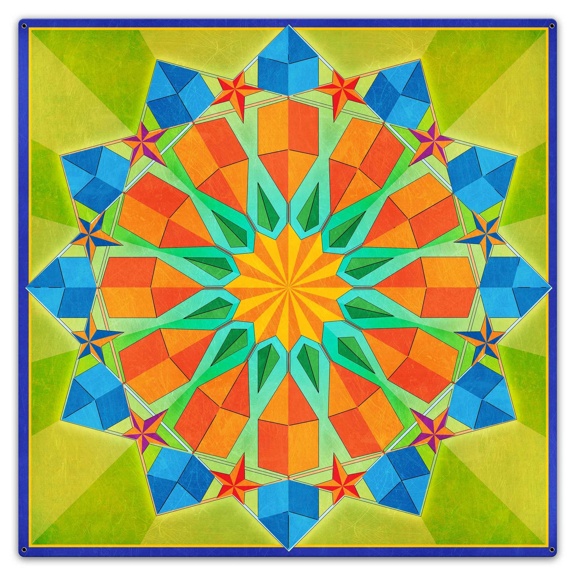 Twelve Point Quilt Green Blue Orange 36 x 36 Custom Shape