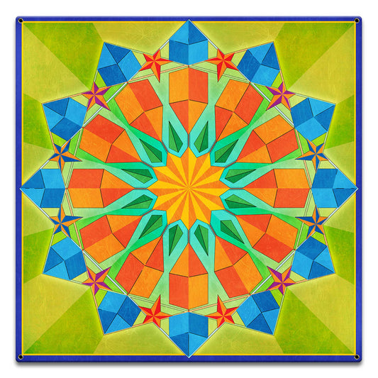 Twelve Point Quilt Green Blue Orange 18 x 18 Custom Shape