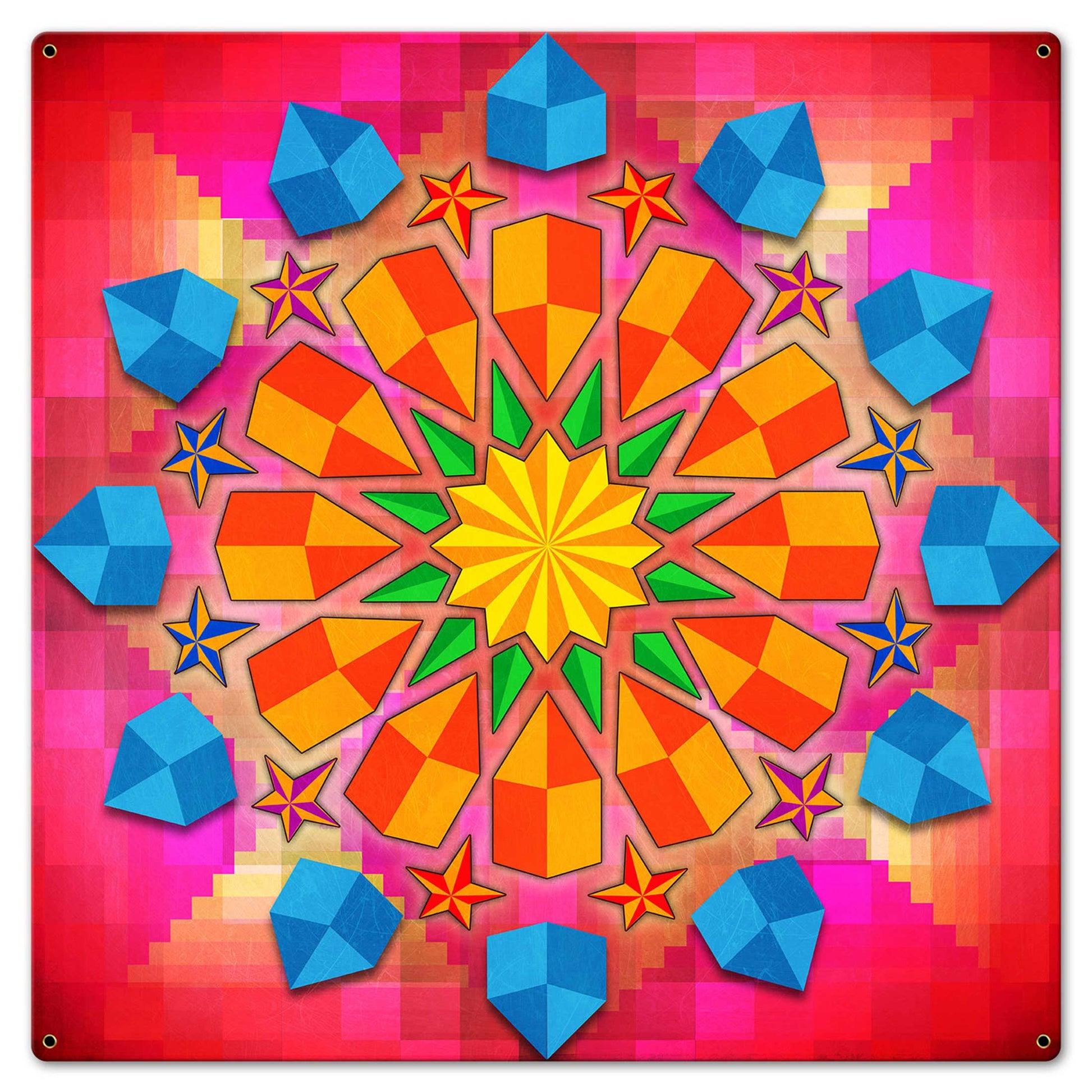 Twelve Point Log Cabin Quilt 24 x 24 Custom Shape