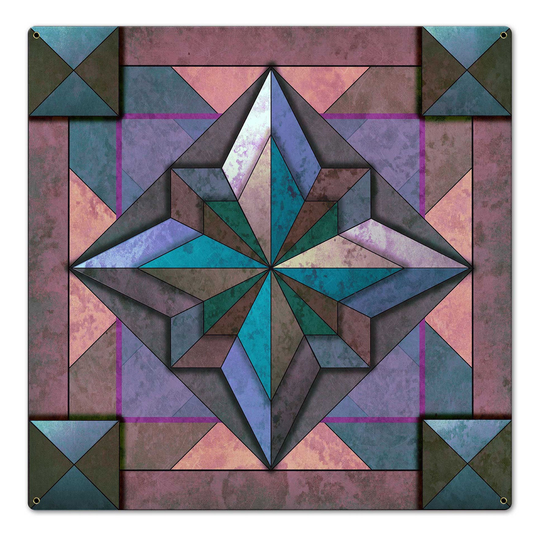 8 Point Quilt Earthtones Dark 24 x 24 Custom Shape