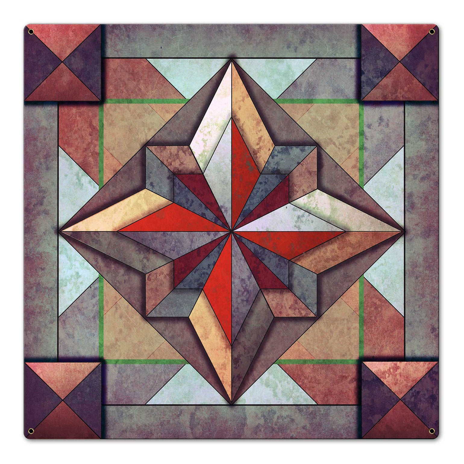 8 Point Quilt Earthtones Red-Brown 24 x 24 Custom Shape
