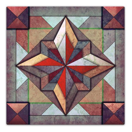 8 Point Quilt Earthtones Red-Brown 36 x 36 Custom Shape