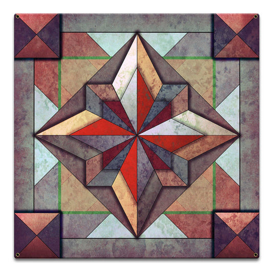 8 Point Quilt Earthtones Red-Brown 18 x 18 Custom Shape