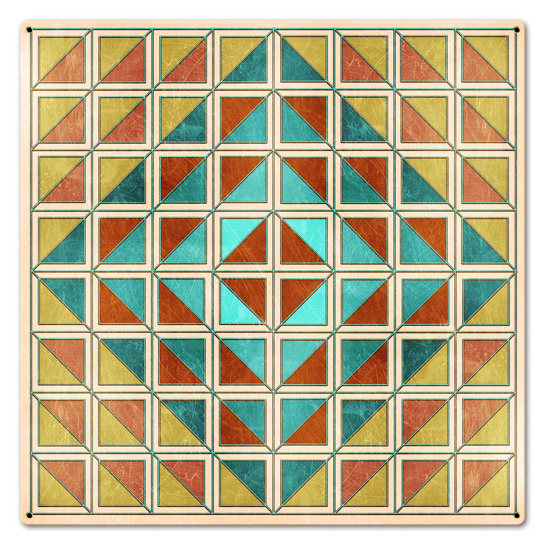 Squares And Triangles Earthtones Quilt 24 x 24 Custom Shape
