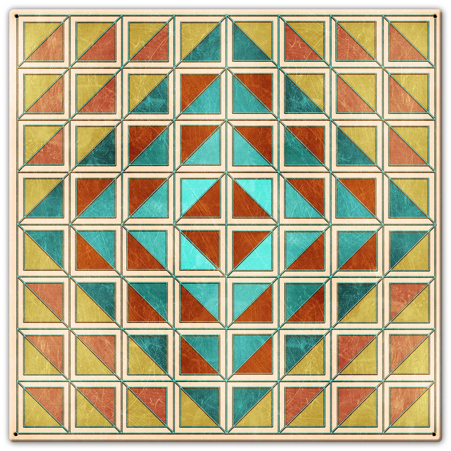 Squares And Triangles Earthtones Quilt 30 x 30 Custom Shape