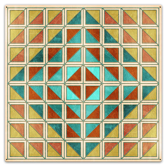 Squares And Triangles Earthtones Quilt 36 x 36 Custom Shape