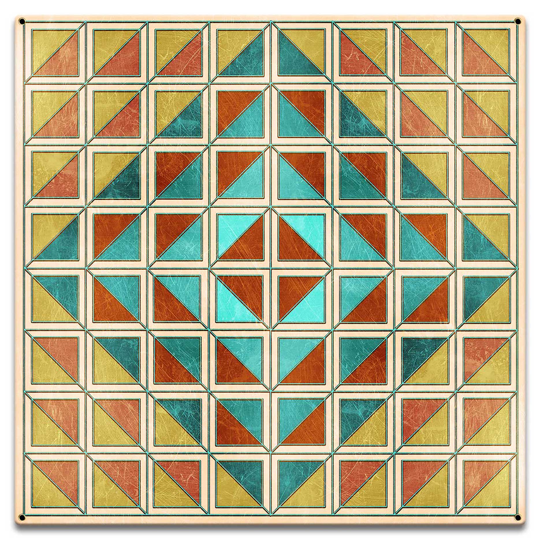 Squares And Triangles Earthtones Quilt 18 x 18 Custom Shape