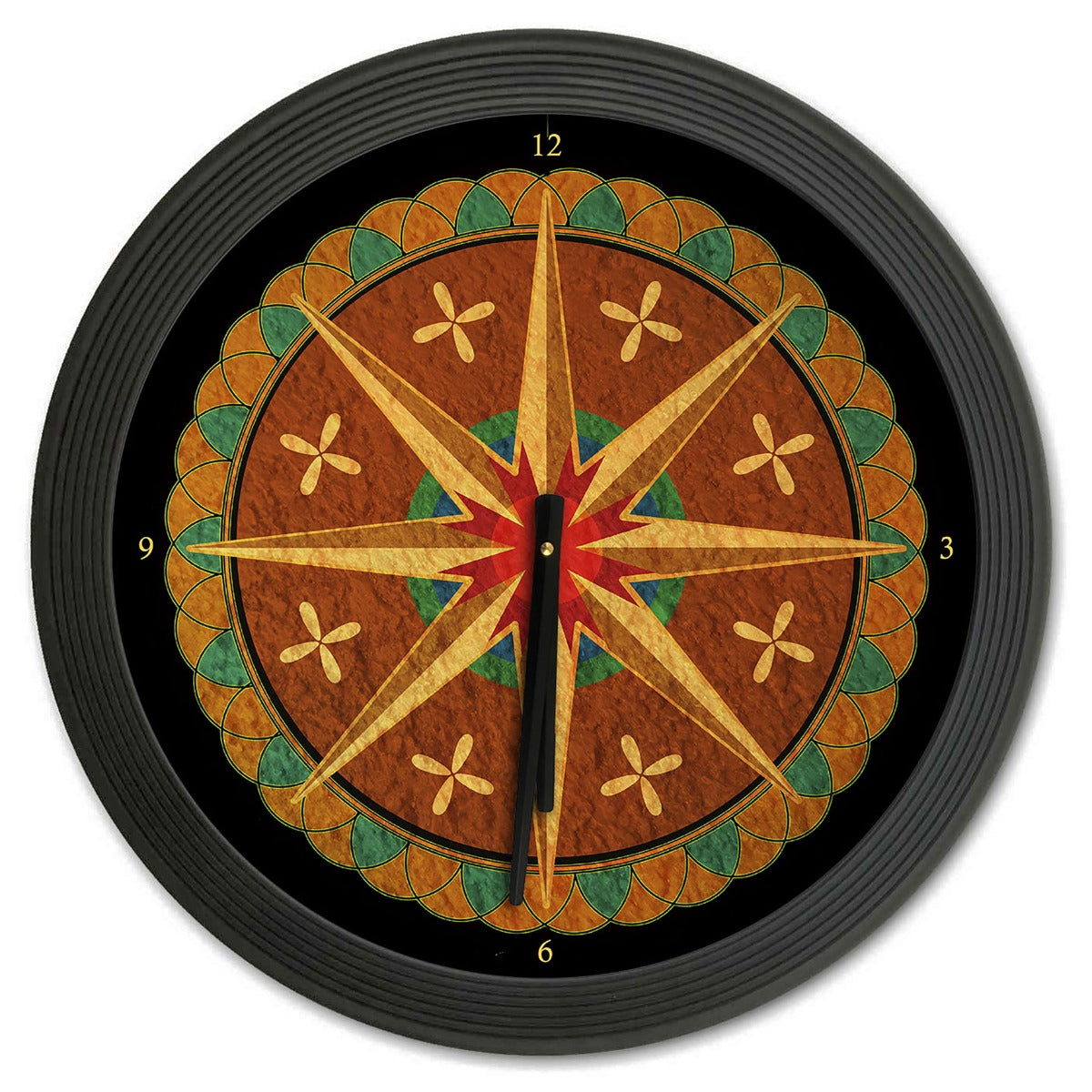 Eight Point Star Flowers Hex Sign 18 x 18 Clock