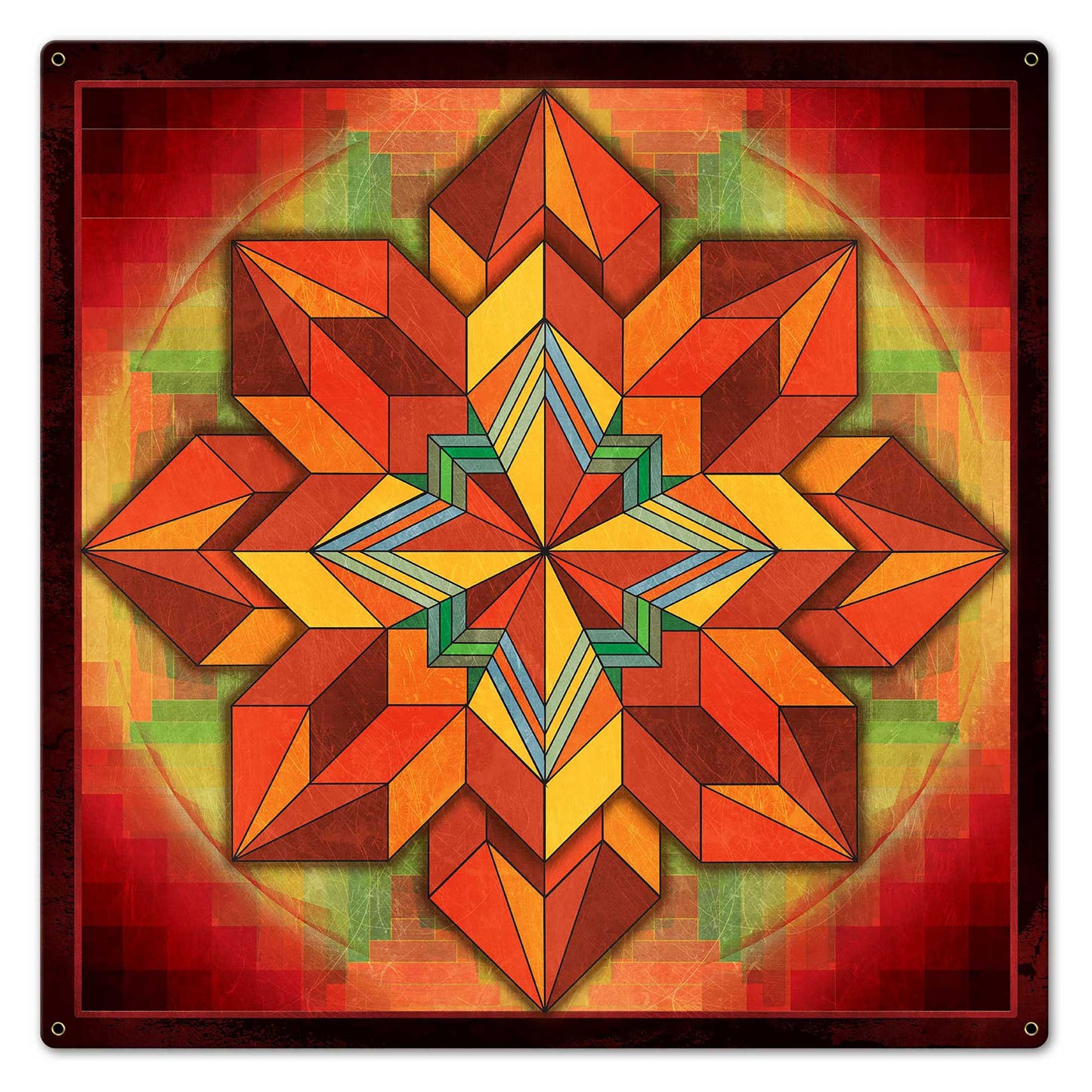 Orange Geometric Quilt 24 x 24 Custom Shape
