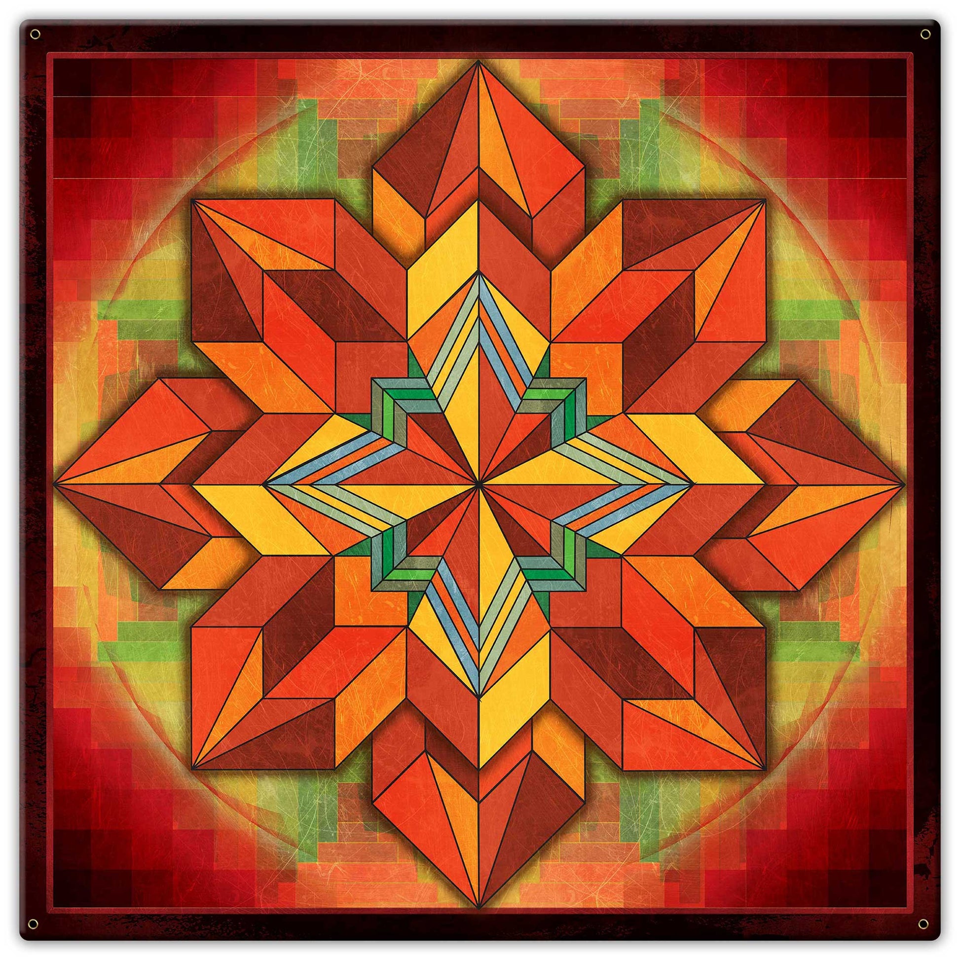 Orange Geometric Quilt 30 x 30 Custom Shape