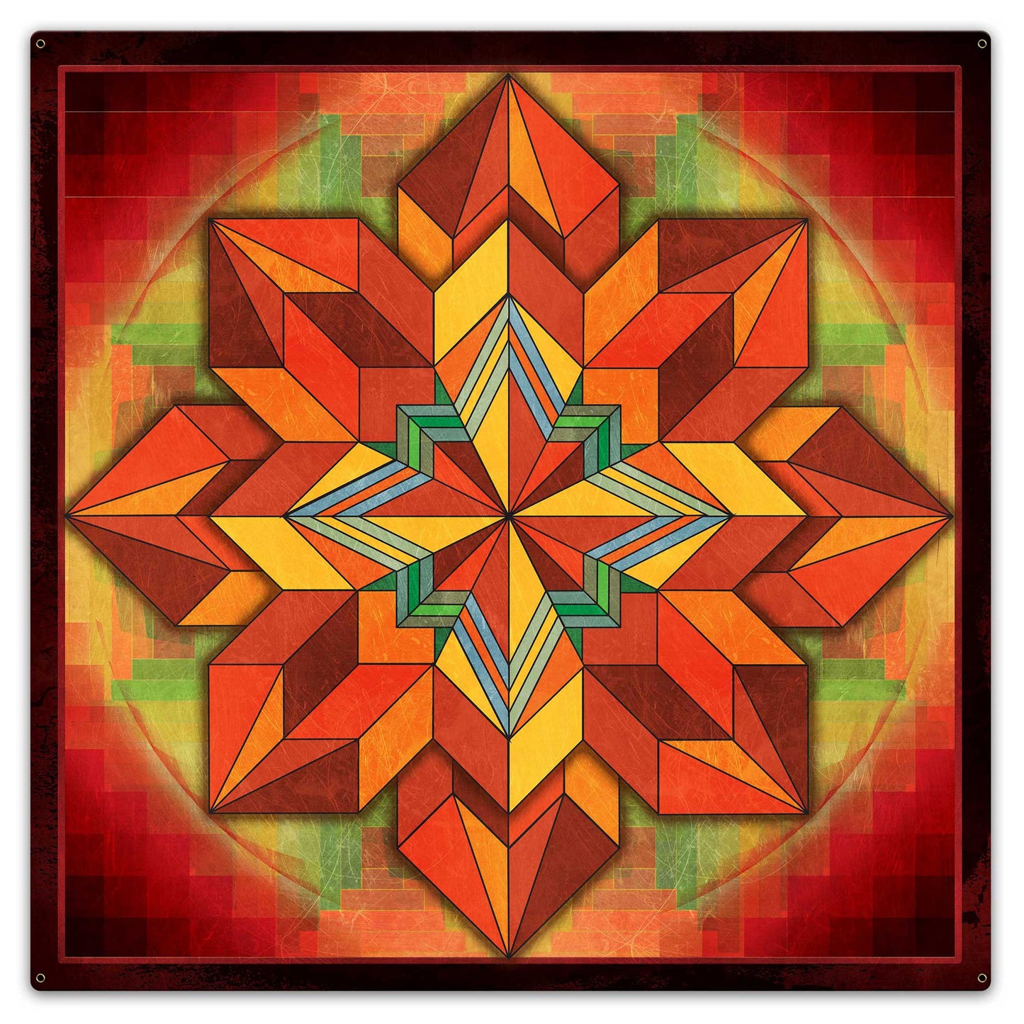 Orange Geometric Quilt 36 x 36 Custom Shape