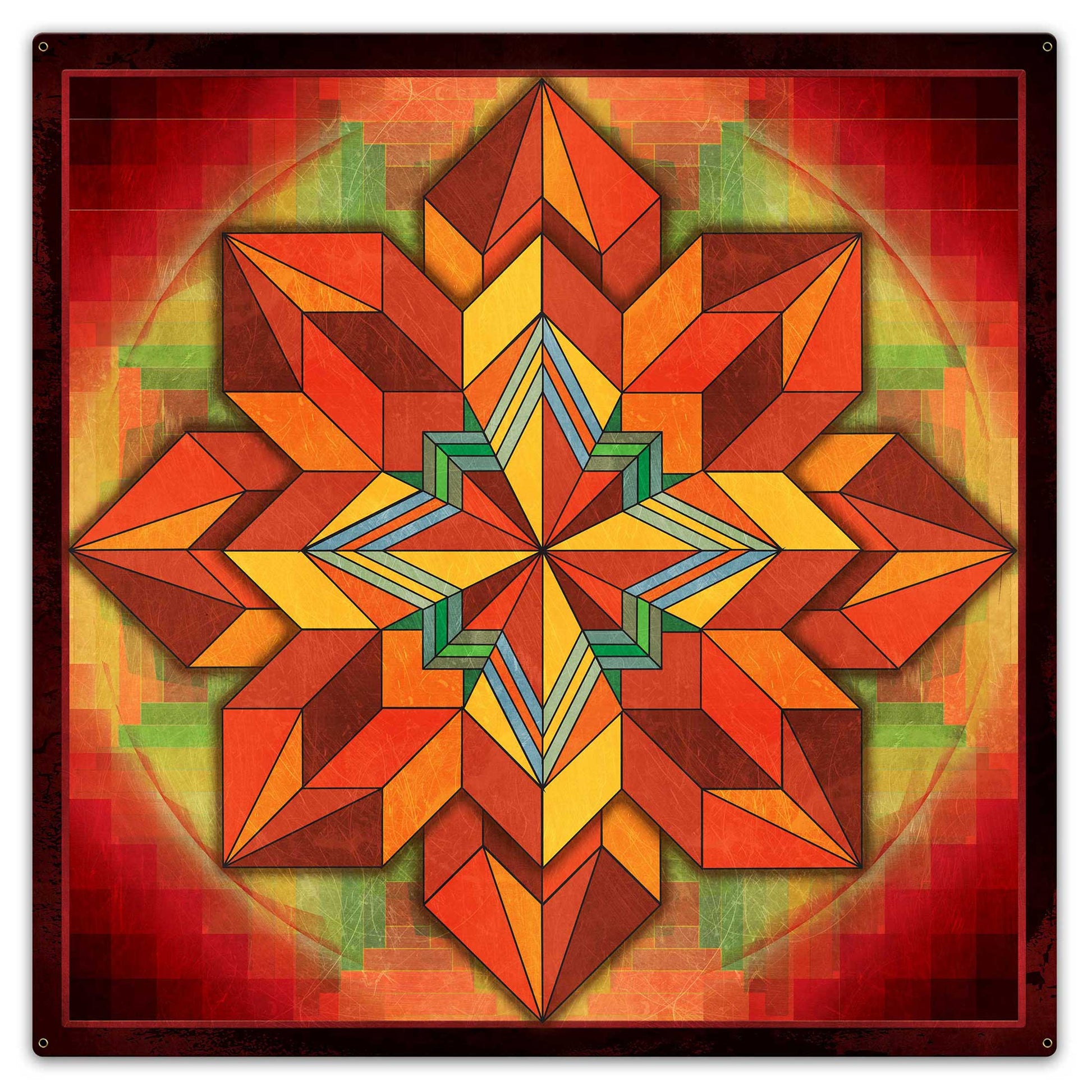 Orange Geometric Quilt 36 x 36 Custom Shape