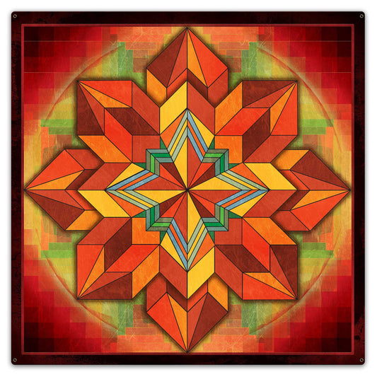 Orange Geometric Quilt 36 x 36 Custom Shape
