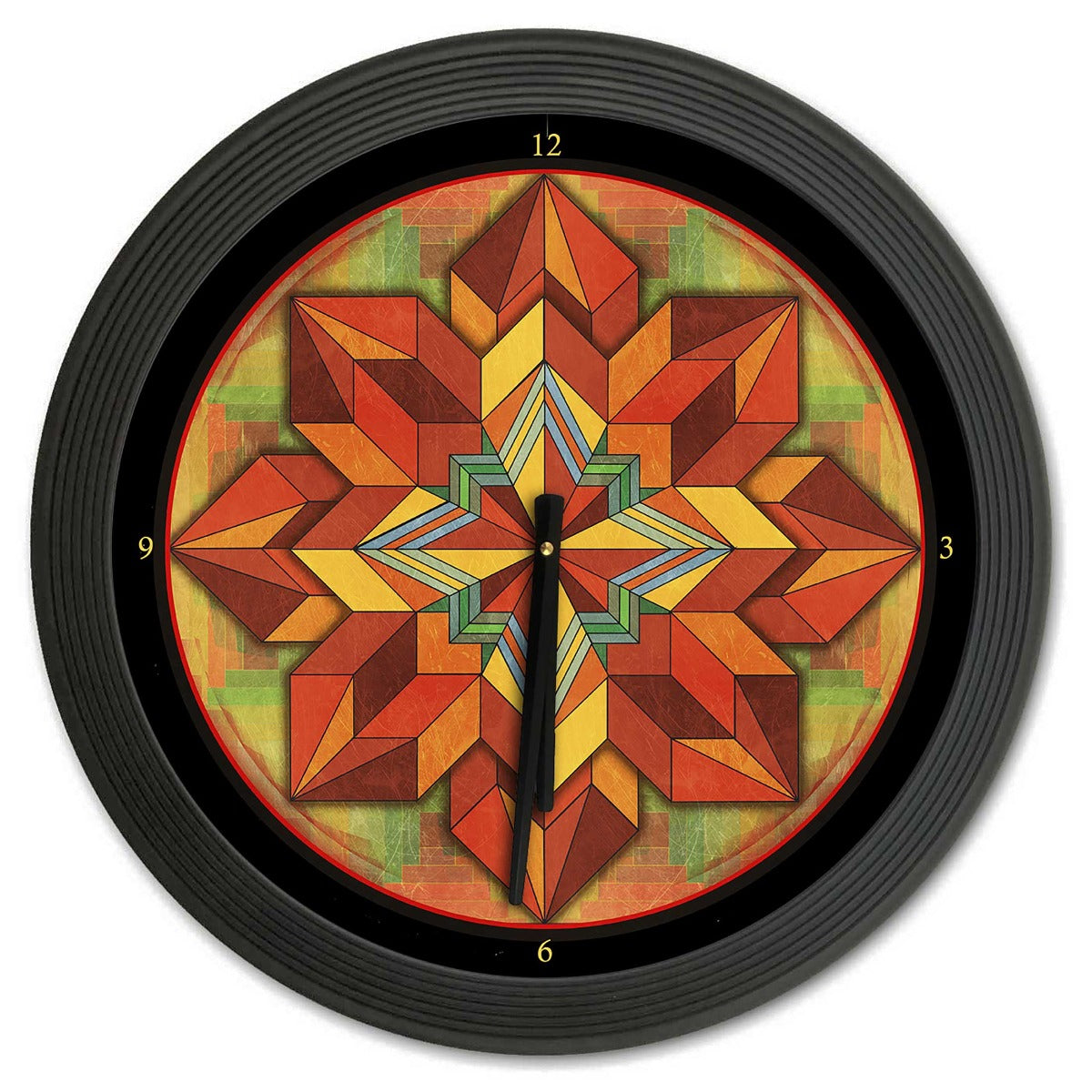 Orange Geometric Quilt 18 x 18 Clock