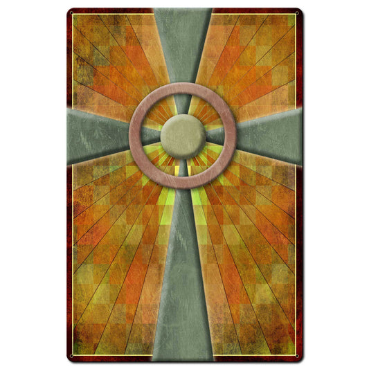 Cross Quilt Corridor Stained Glass Southwest 24 X 36 vintage metal sign