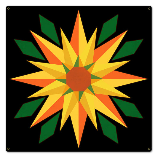 Sunflower Orange Black Background 24 X 24 vintage metal sign