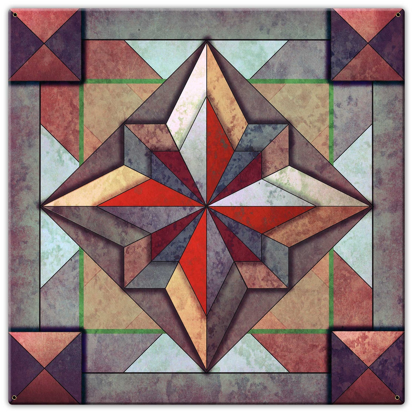 8 Point Quilt Earthtones Red Brown 30 X 30 vintage metal sign