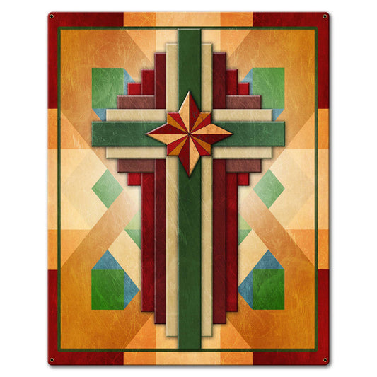 Cross Quilt Multiple Crosses SW Colors 24 X 30 vintage metal sign
